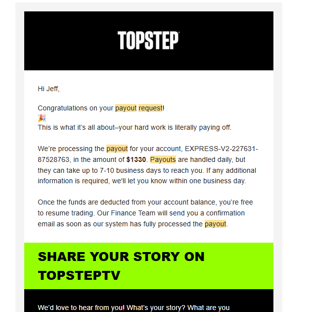 Topstep payout 10