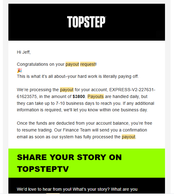 Topstep payout 2
