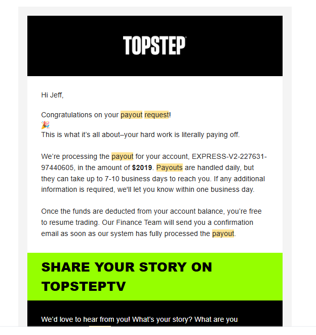 Topstep payout 3