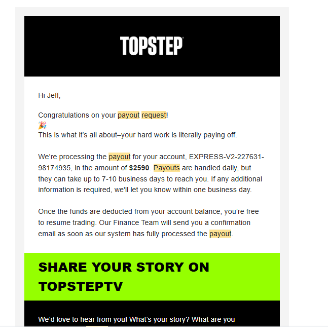 Topstep payout 9